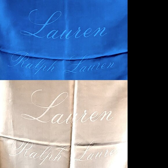 Ralph Lauren 2-Scarf Silk Set: Royal Blue + Champagne | 42” Square | New - Picture 5 of 10